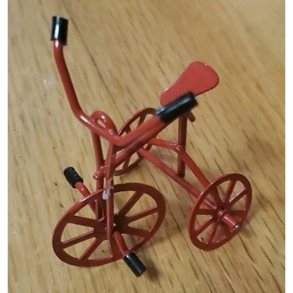 Vintage 80s Flocked Teddy Bear Christmas Ornaments Red Metal Lot Sled Wagon